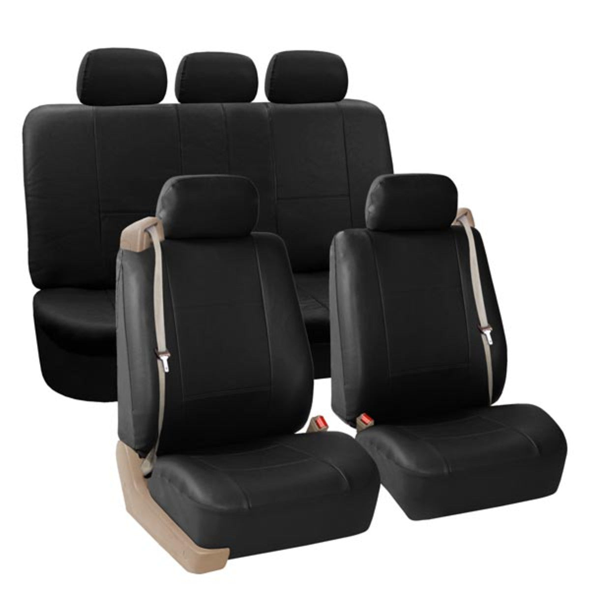 Built-in Seat Belt Compatible PU Leather Seat Covers Black