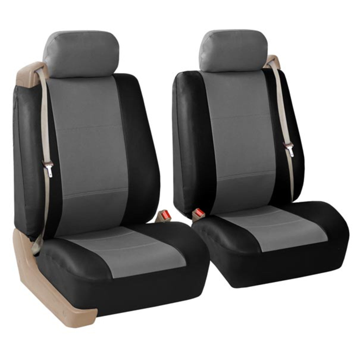 Built-in Seat Belt Compatible PU Leather Seat Covers Gray / Black