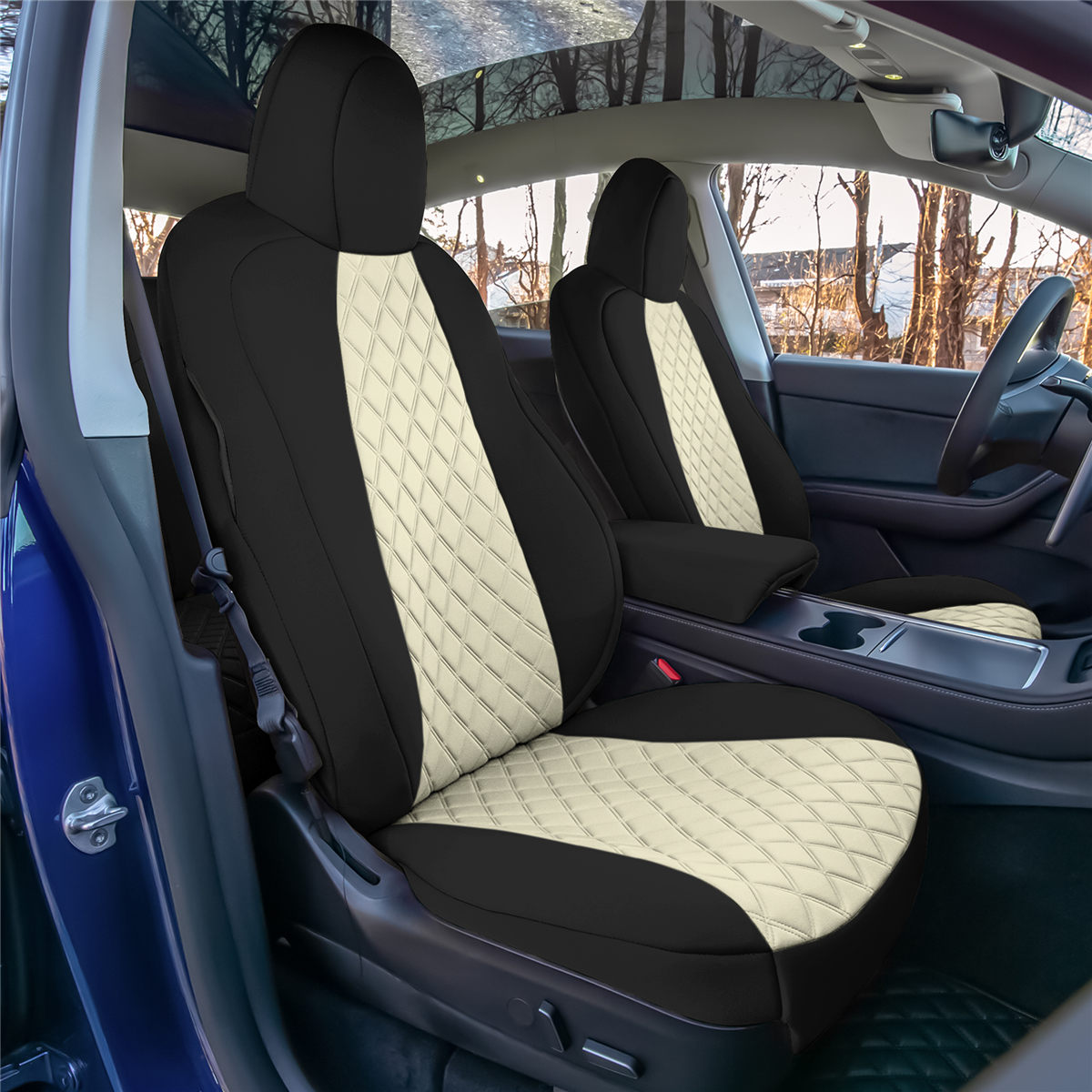 Tesla Model Y 2020 - 2024 - Full Set Seat Covers - Beige Ultraflex Neoprene