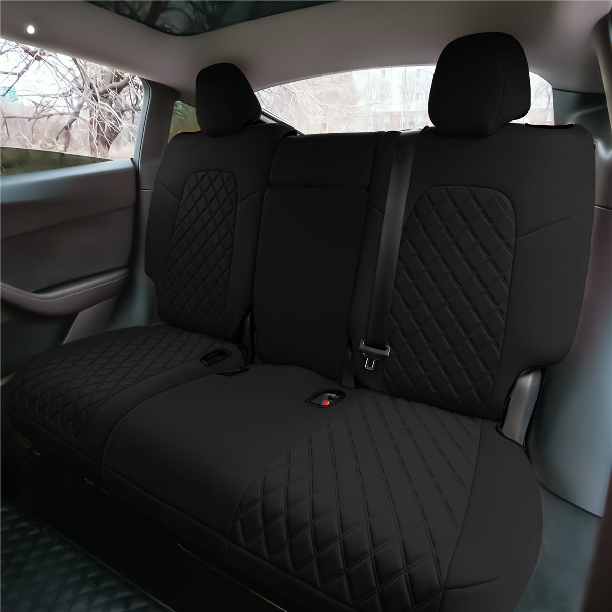 Tesla Model Y 2020 - 2024 - Rear Set Seat Covers - Black Ultraflex Neoprene