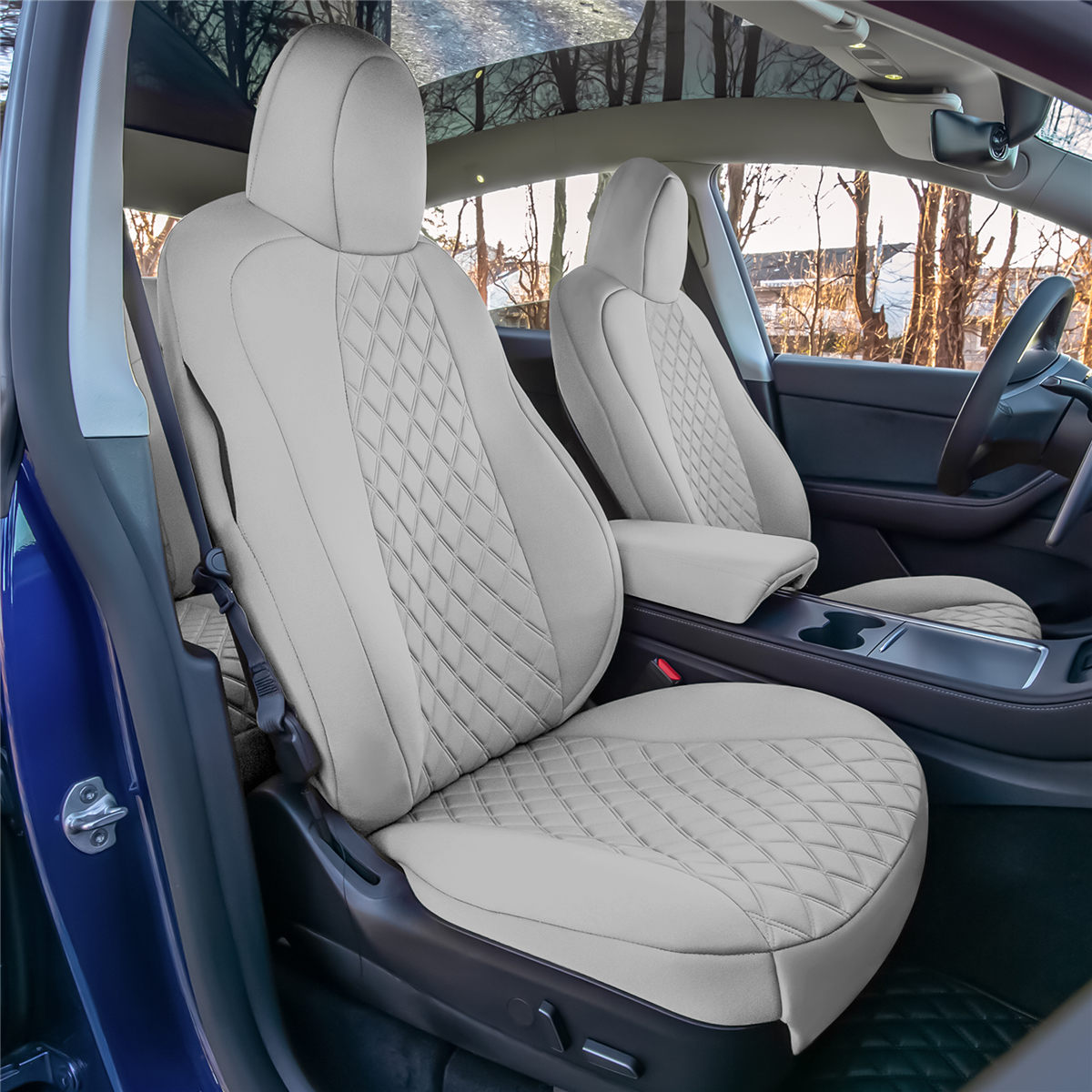 Tesla Model Y 2020 - 2024 - Full Set Seat Covers - Solid Gray Ultraflex Neoprene