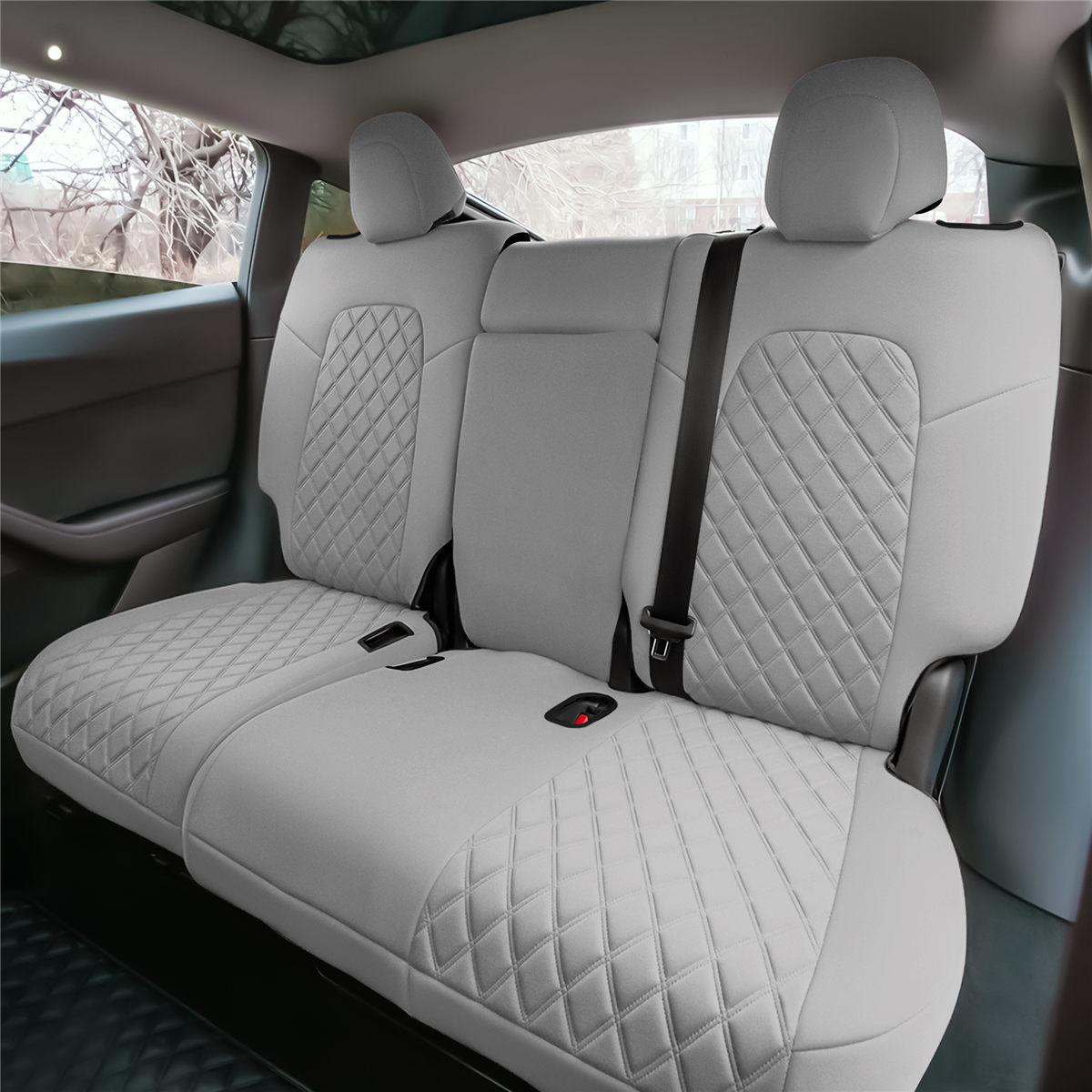 Tesla Model Y 2020 - 2024 - Rear Set Seat Covers - Solid Gray Ultraflex Neoprene