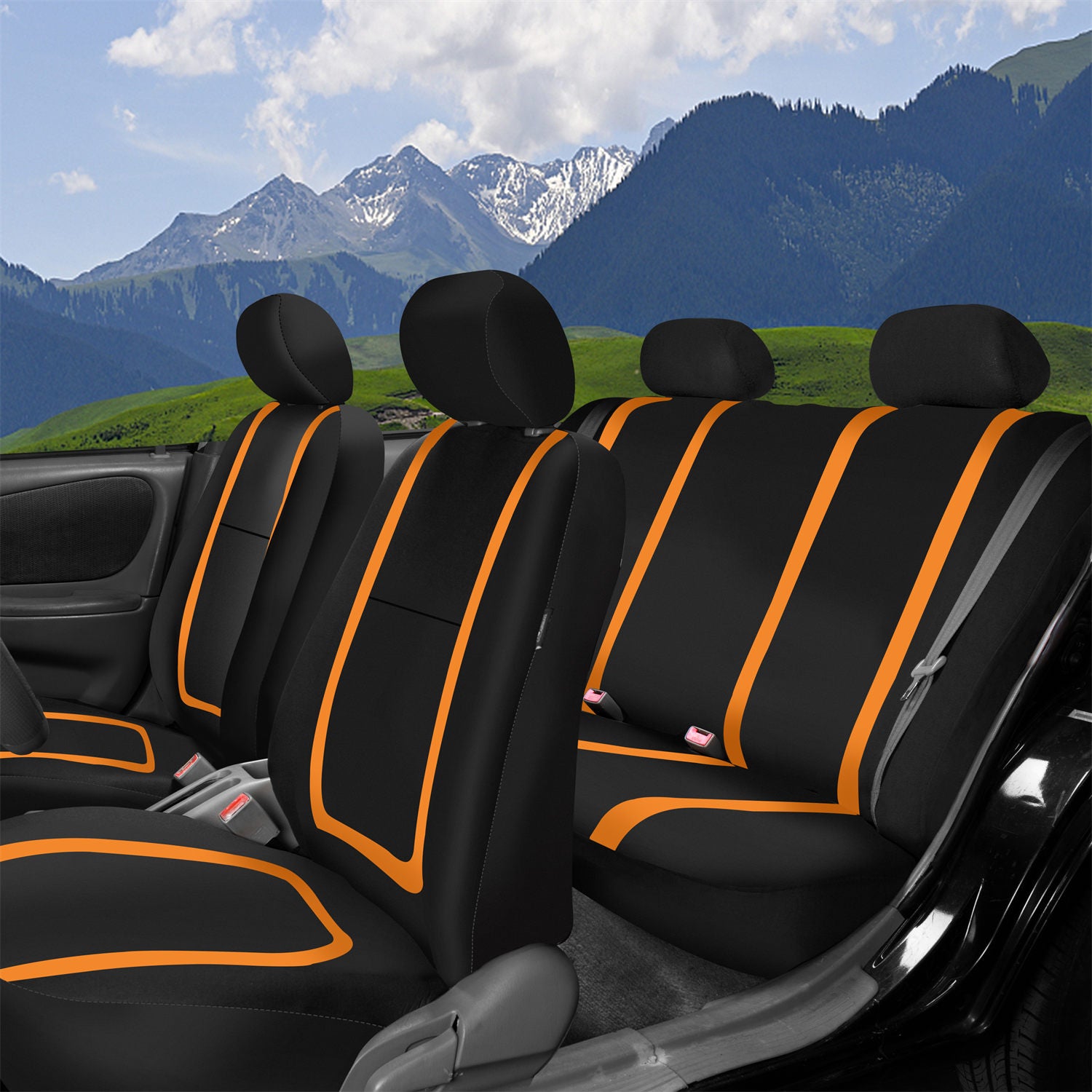 Unique Flat Cloth Seat Covers - Full Set Orange