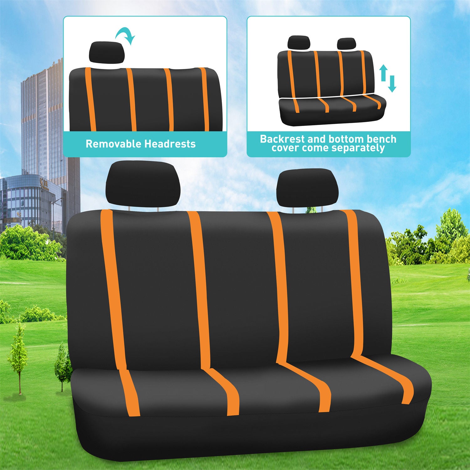 Unique Flat Cloth Seat Covers - Rear Orange