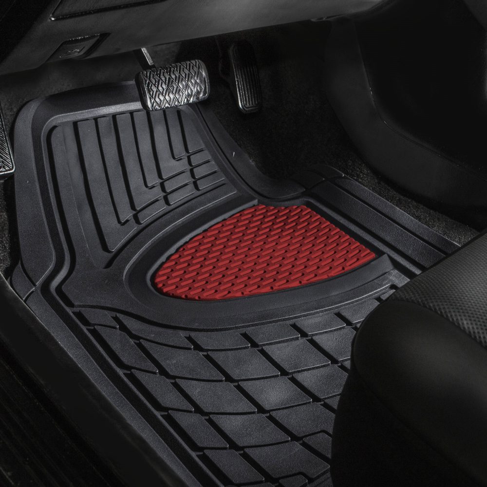 Trimmable ClimaProof Heavy Duty Tall Channel Non-Slip Rubber Floor Mats - Full Set Burgundy