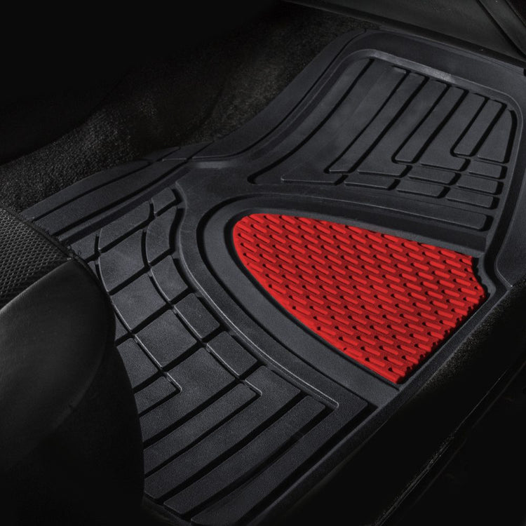 FH Group Car Floor Mats -Luxury Universal Liners Full Set Red PU Leather  Diamond Design Floor Mats - Universal Fit Heavy - Duty Non-Slip Floor Mats