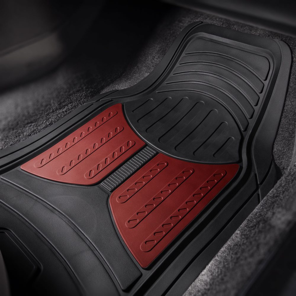 Trimmable Heavy Duty Non-Slip Rubber Floor Mats - Full Set Burgundy