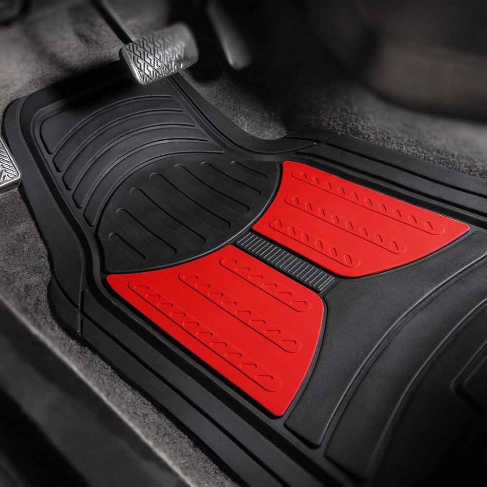 Trimmable Heavy Duty Non-Slip Rubber Floor Mats - Full Set Red