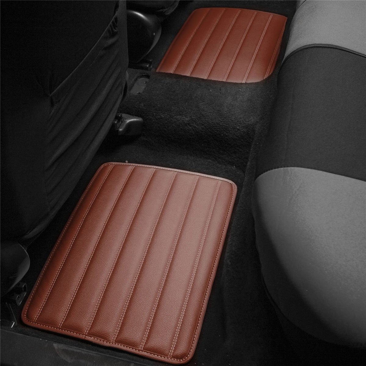 Heavy Duty Non-Slip Faux Leather Floor Mats - Full Set Brown