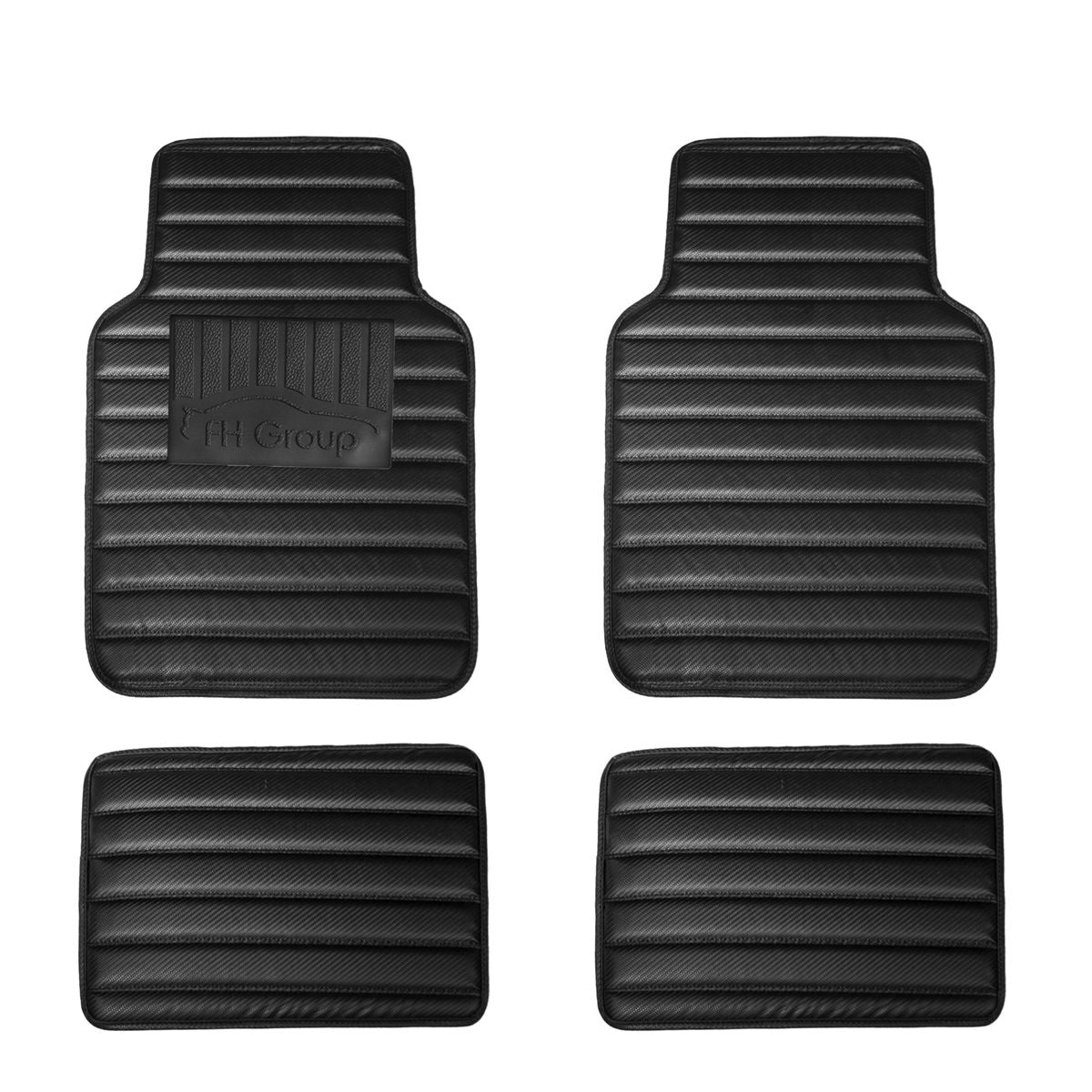 Heavy Duty Non-Slip Faux Leather Floor Mats - Full Set Carbon Black
