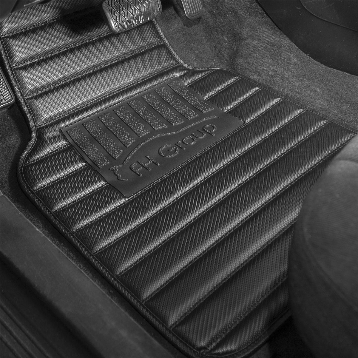 Heavy Duty Non-Slip Faux Leather Floor Mats - Full Set Carbon Black