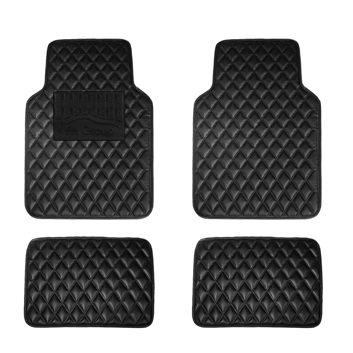 Luxury Universal Liners Heavy Duty Faux Leather Non-Slip Floor Mats Diamond Design - Full Set Carbon Black