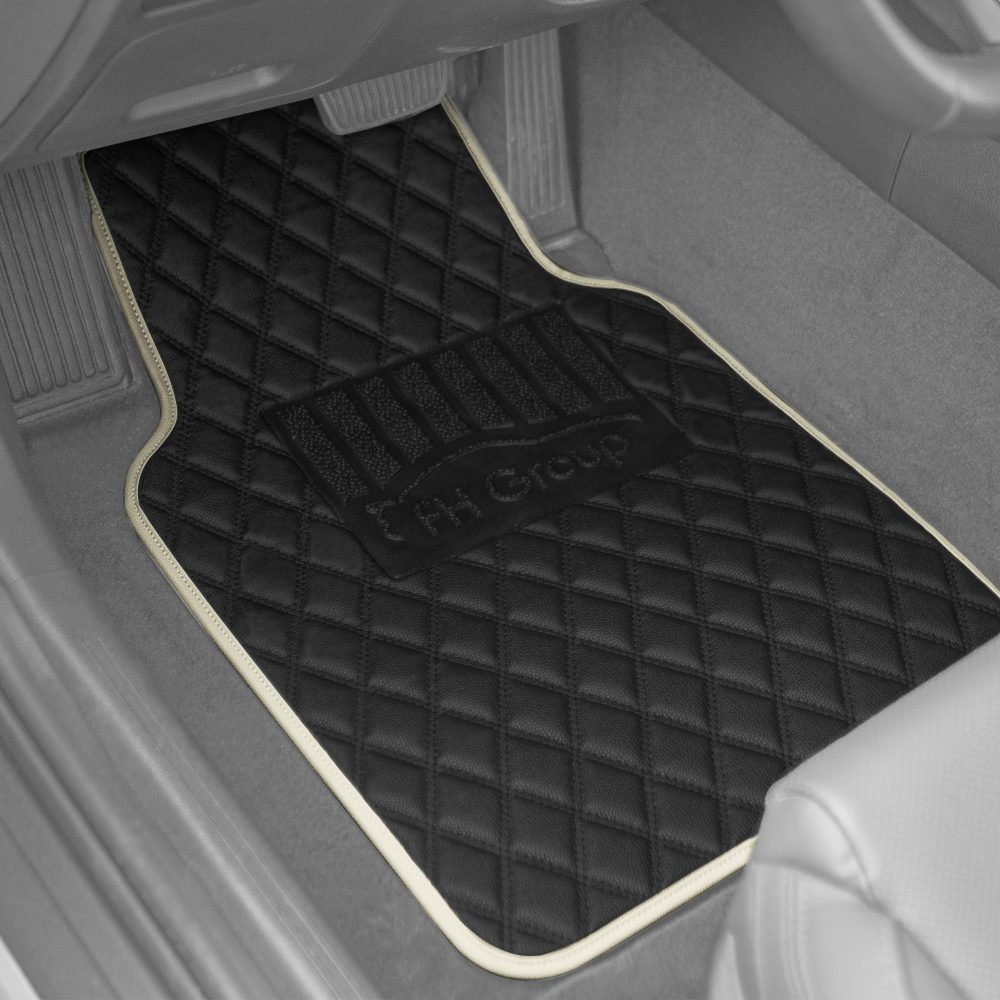 Deluxe Non-Slip Faux Leather Floor Mats - Full Set Beige