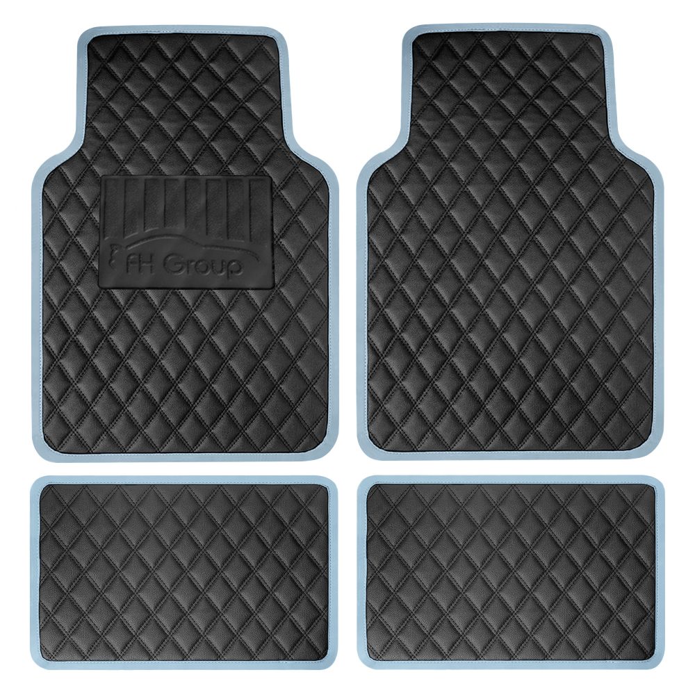 Deluxe Non-Slip Faux Leather Floor Mats - Full Set Blue