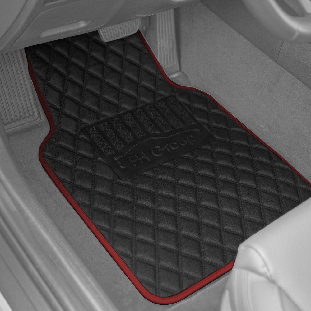 Deluxe Non-Slip Faux Leather Floor Mats - Full Set Burgundy