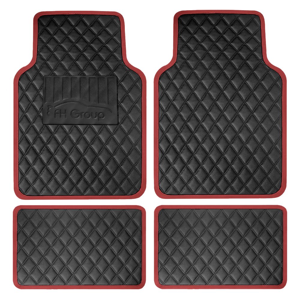 Deluxe Non-Slip Faux Leather Floor Mats - Full Set Burgundy