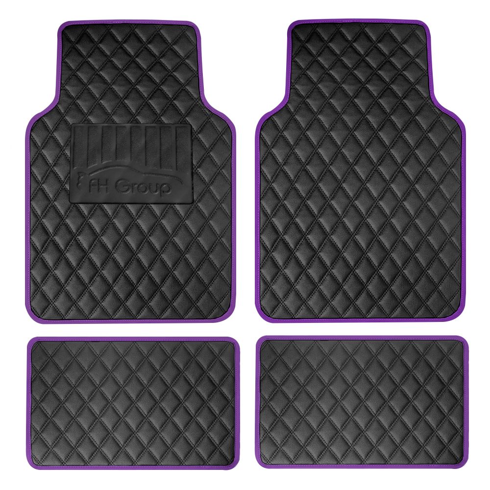 Deluxe Non-Slip Faux Leather Floor Mats - Full Set Purple