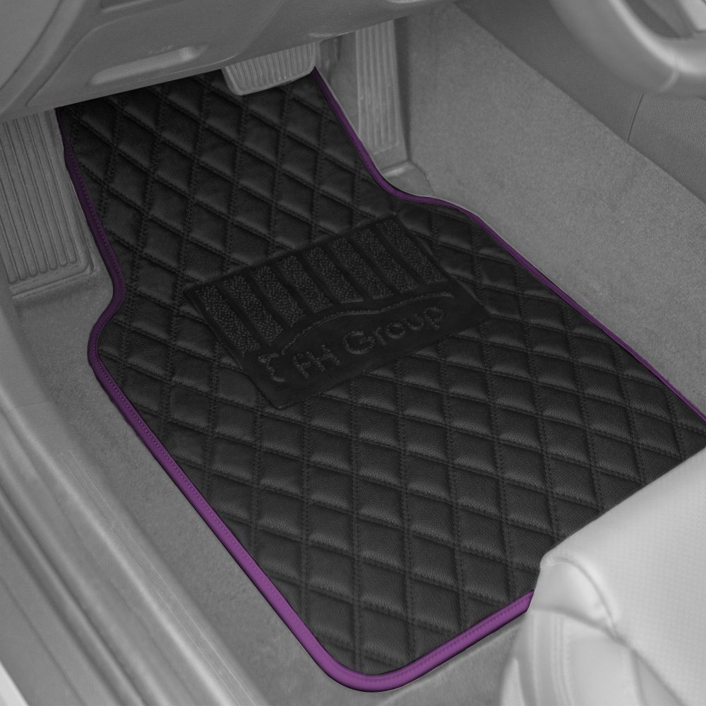 Deluxe Non-Slip Faux Leather Floor Mats - Full Set Purple