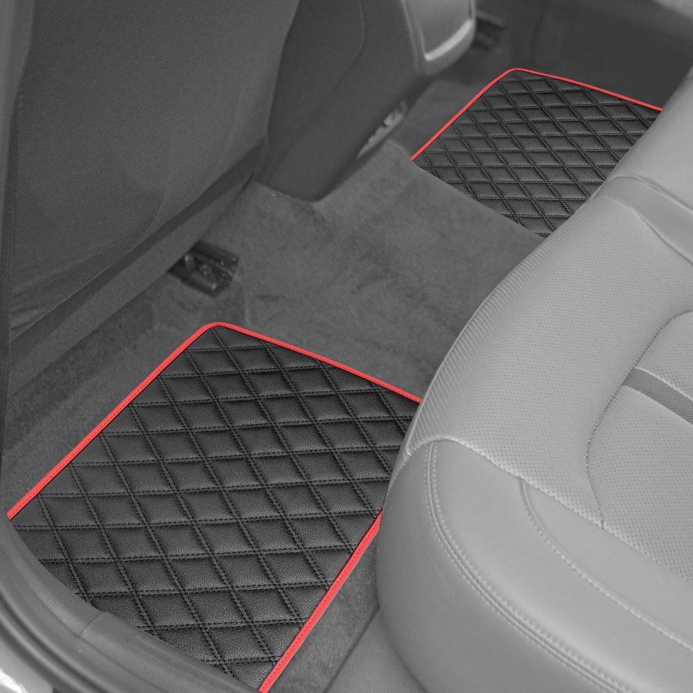 Deluxe Non-Slip Faux Leather Floor Mats - Full Set Red