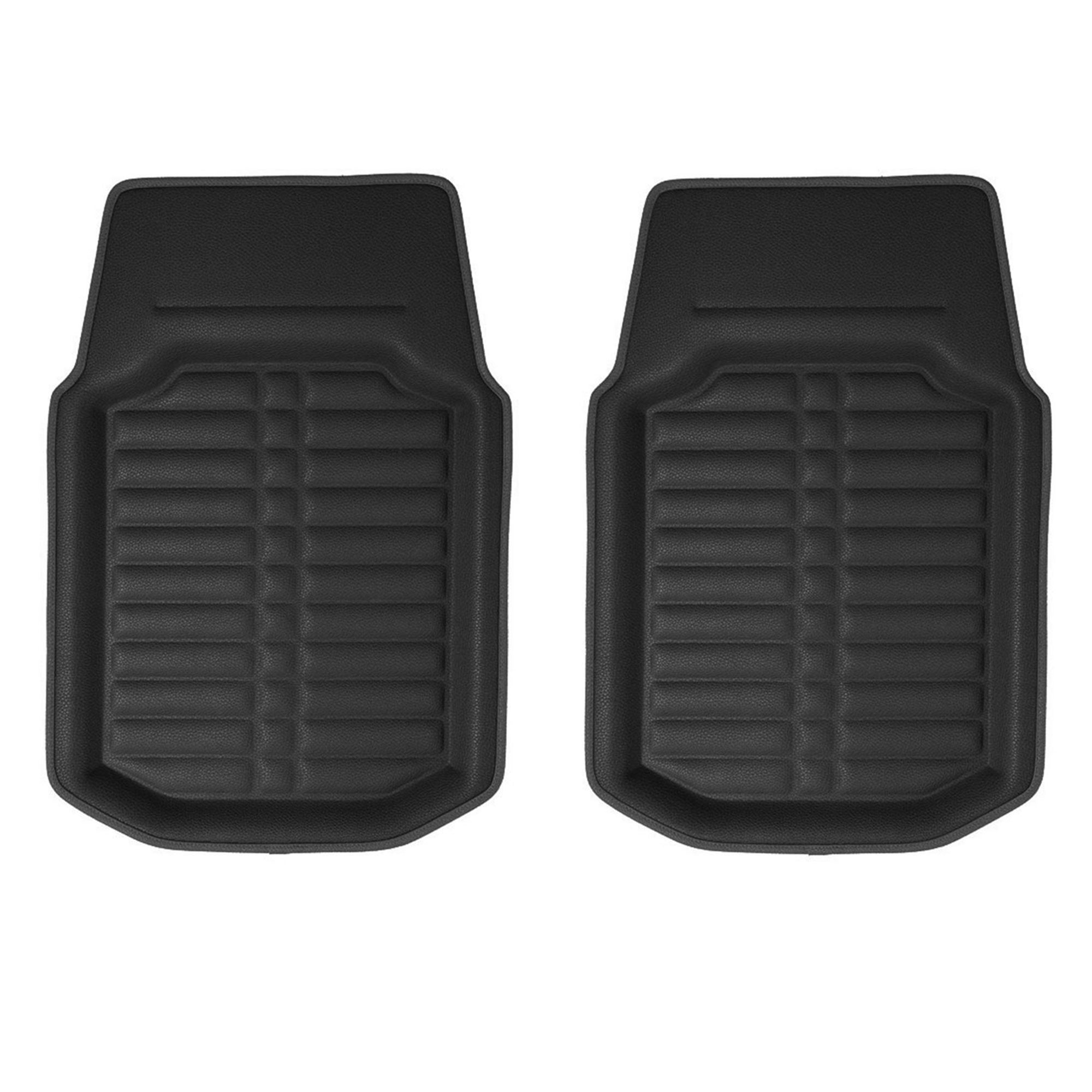Deep Tray Non-Slip PU Leather Floor Mats - Front Set Black
