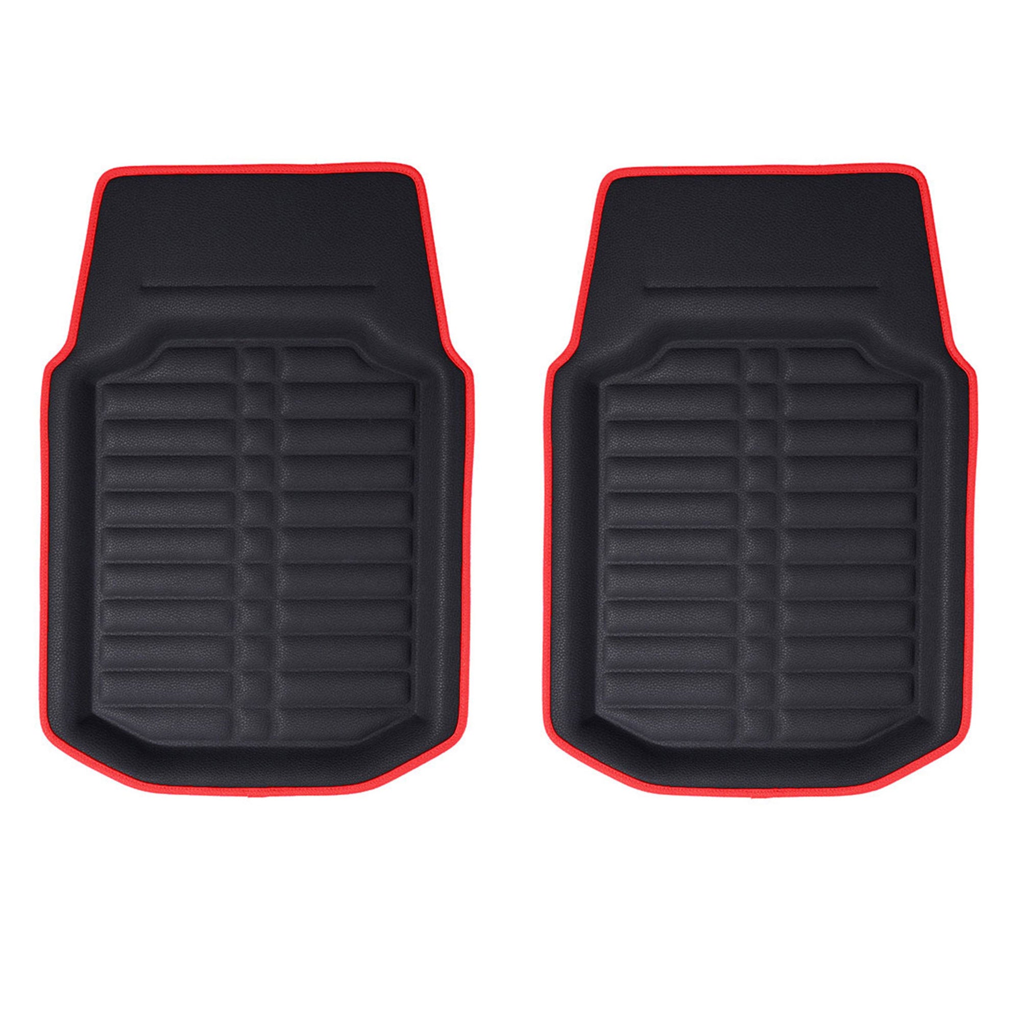 Deep Tray Non-Slip PU Leather Floor Mats - Front Set Red