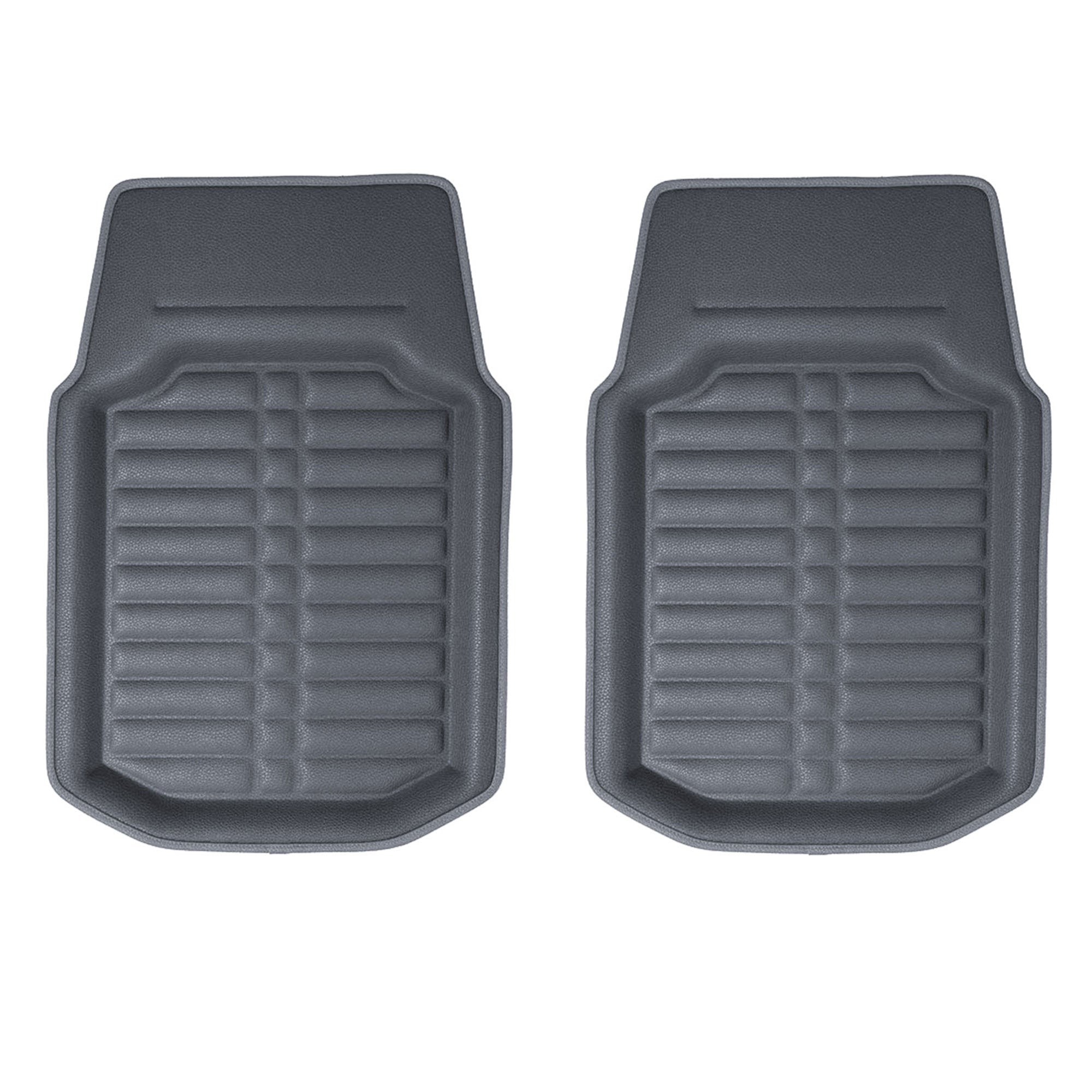 Deep Tray Non-Slip PU Leather Floor Mats - Front Set Gray