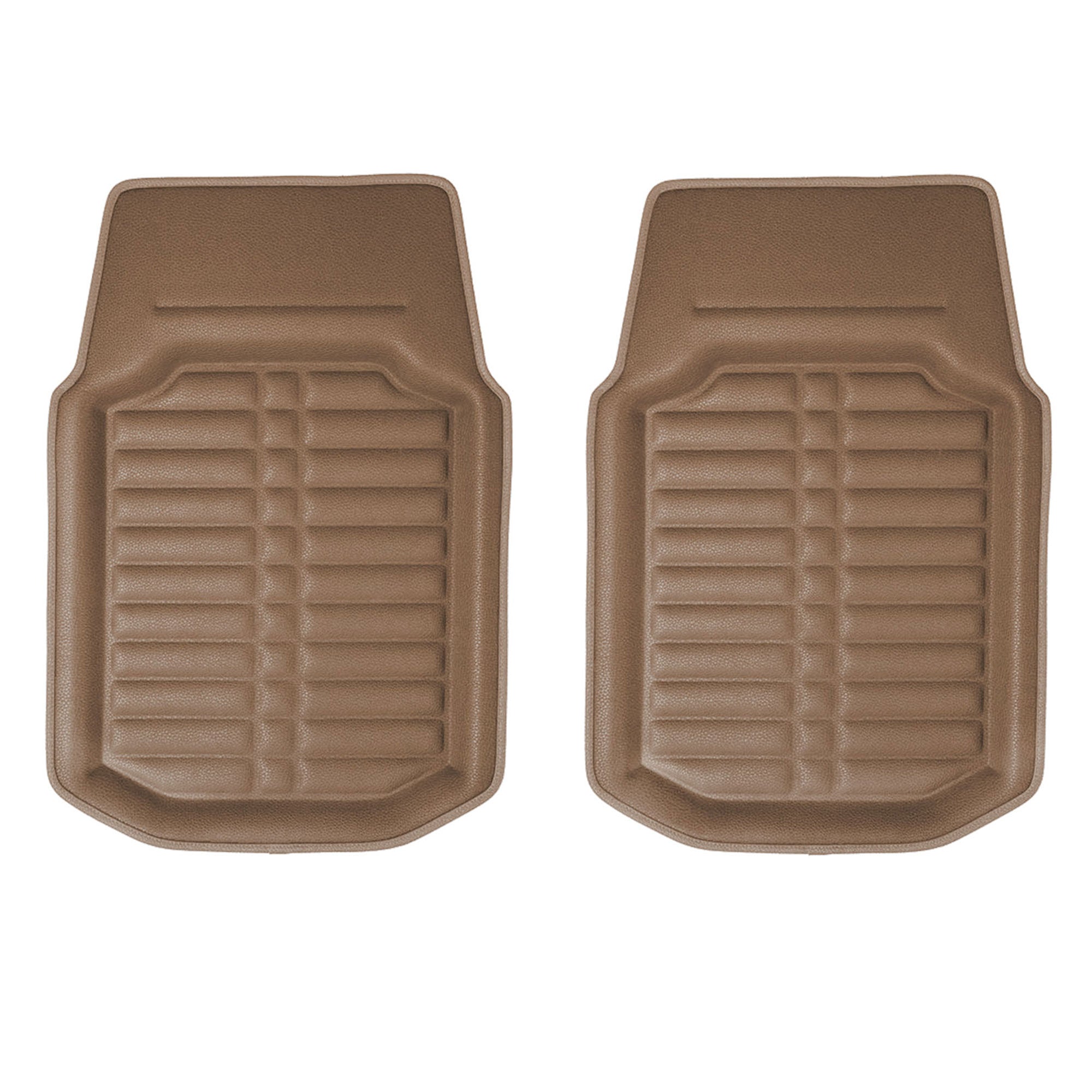 Deep Tray Non-Slip PU Leather Floor Mats - Front Set Beige