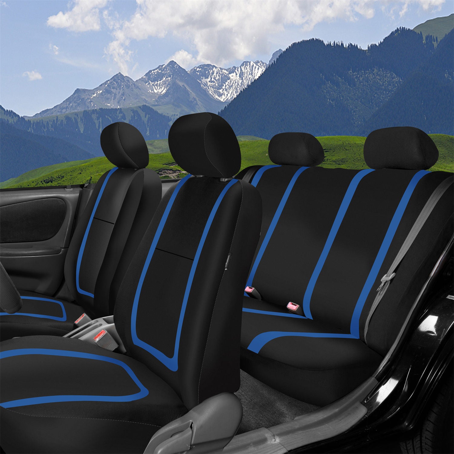Unique Flat Cloth Seat Covers - Full Set Blue