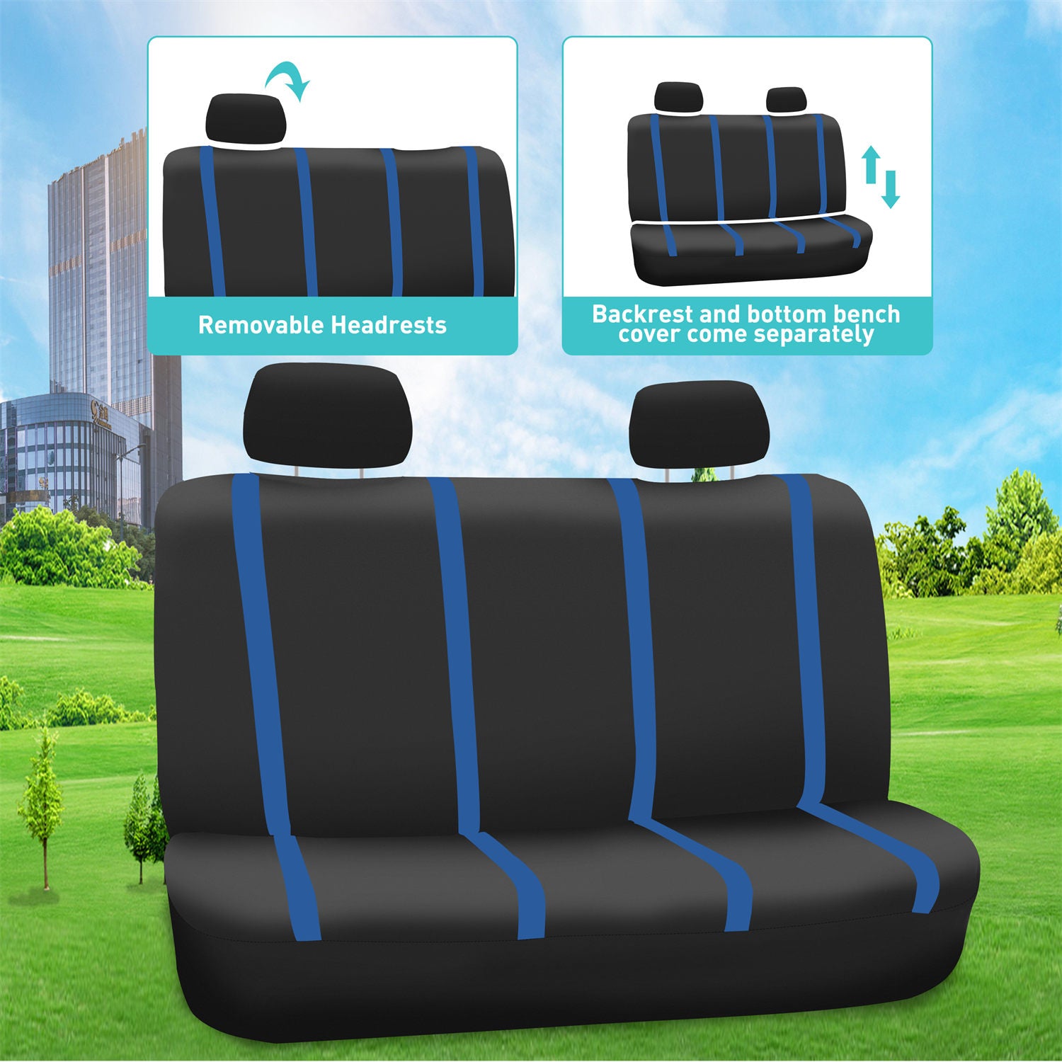 Unique Flat Cloth Seat Covers - Rear Blue