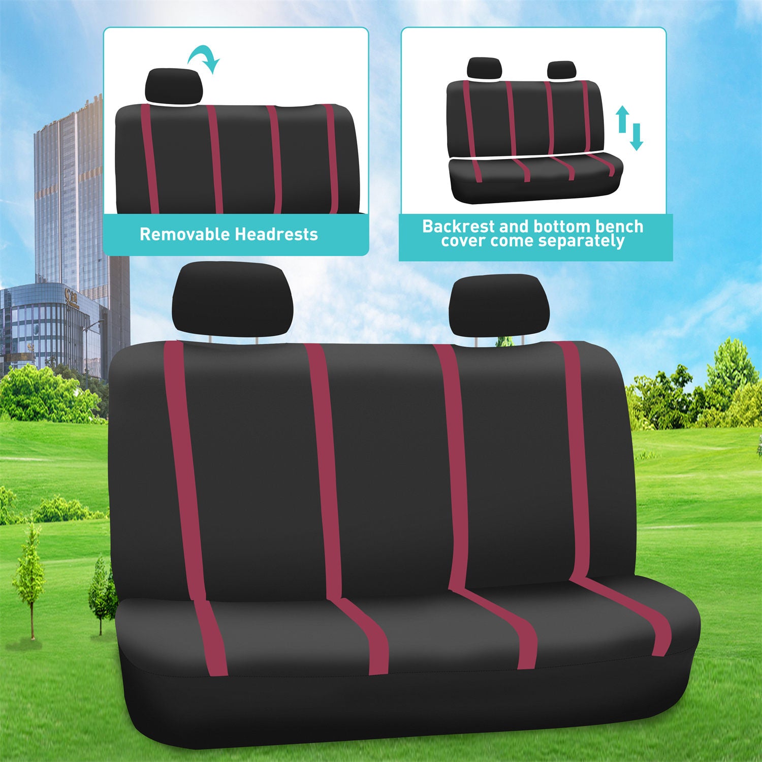 Unique Flat Cloth Seat Covers - Rear Burgundy