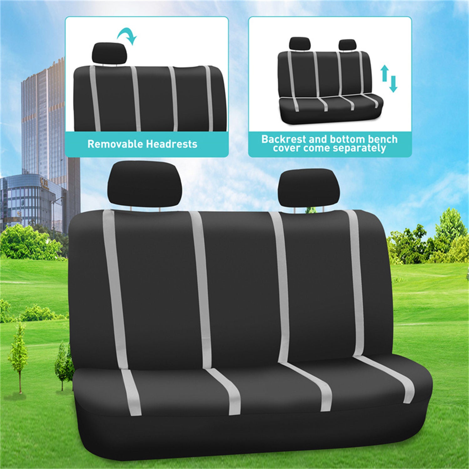 Unique Flat Cloth Seat Covers - Rear Gray