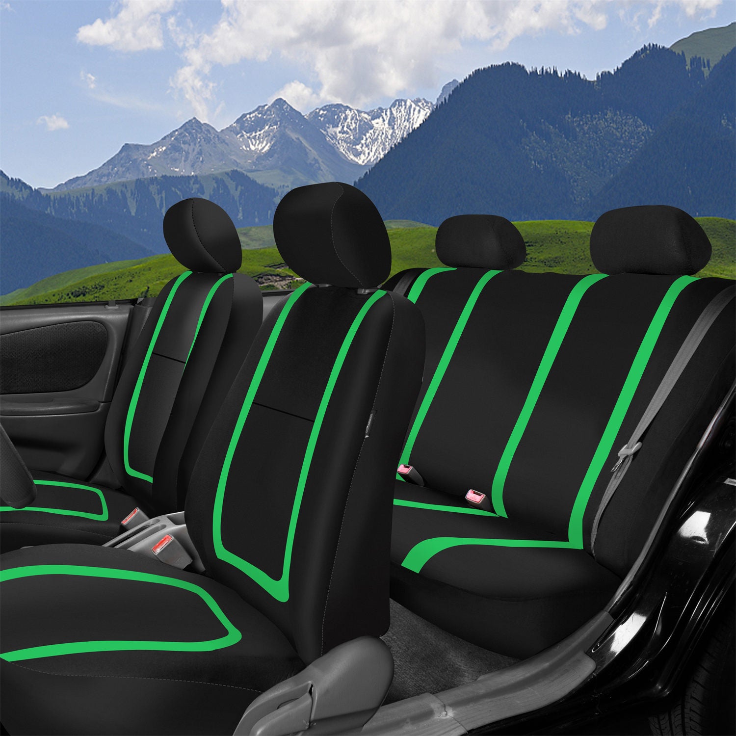 Unique Flat Cloth Seat Covers - Full Set Green