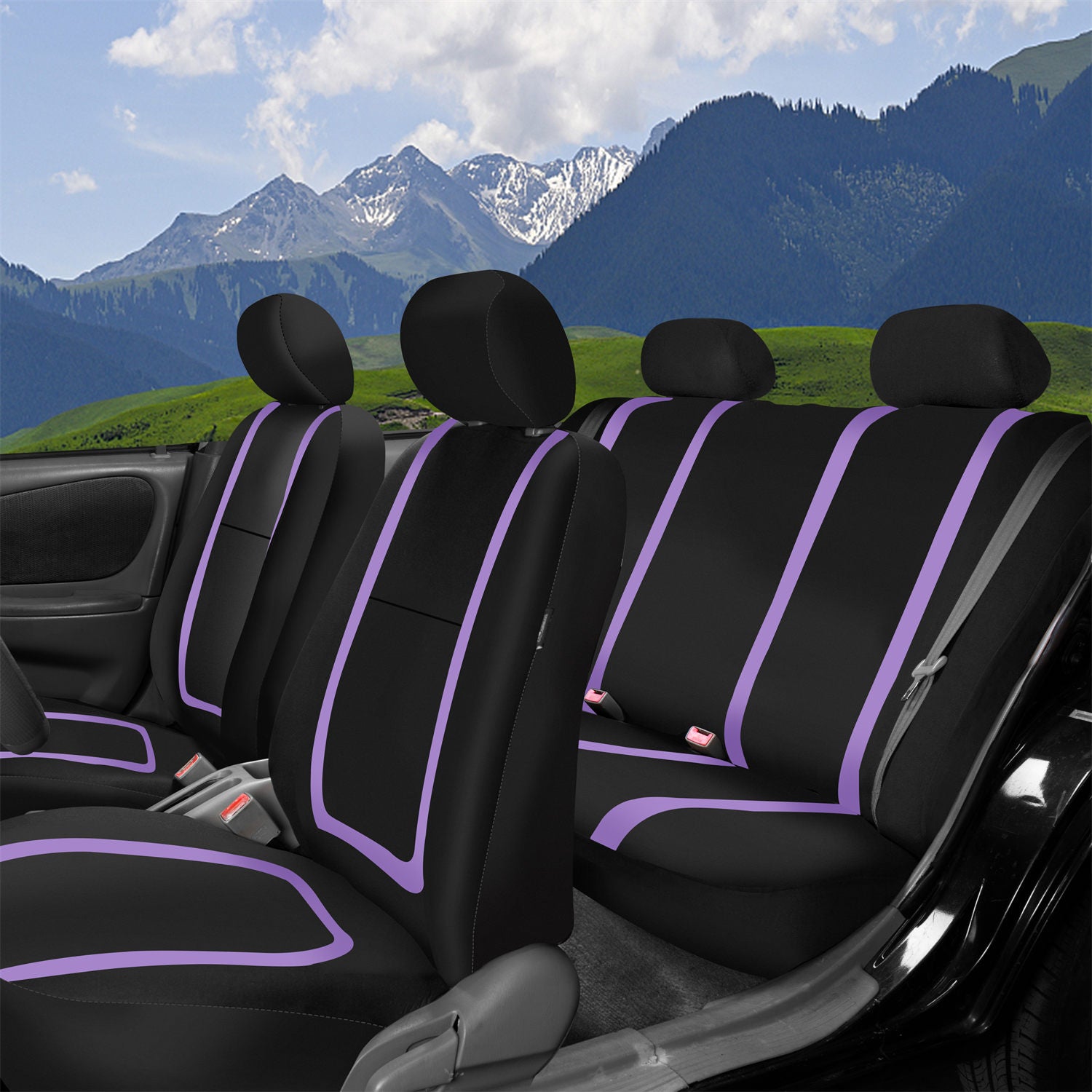 Unique Flat Cloth Seat Covers - Full Set Purple