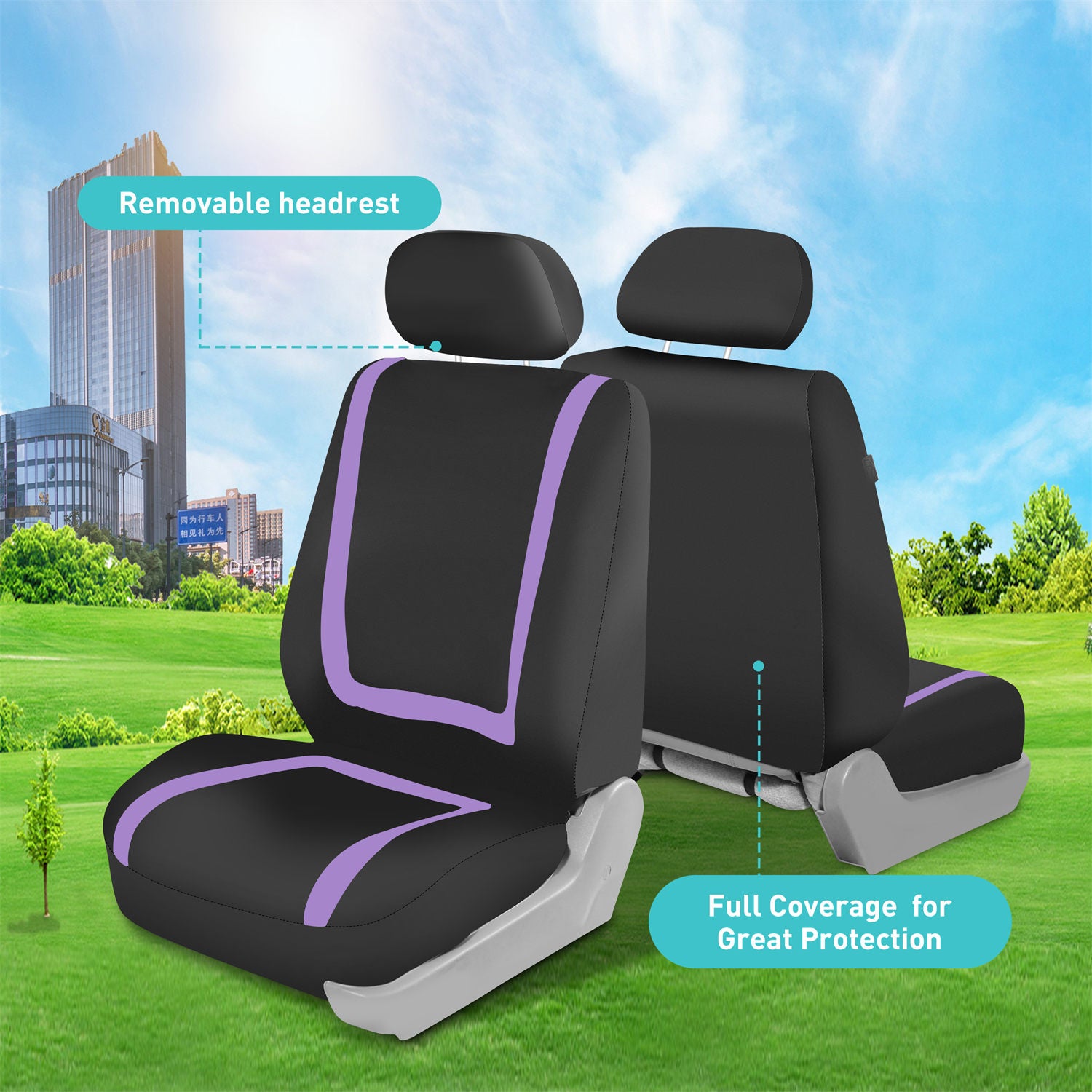 Unique Flat Cloth Seat Covers - Front Set Purple