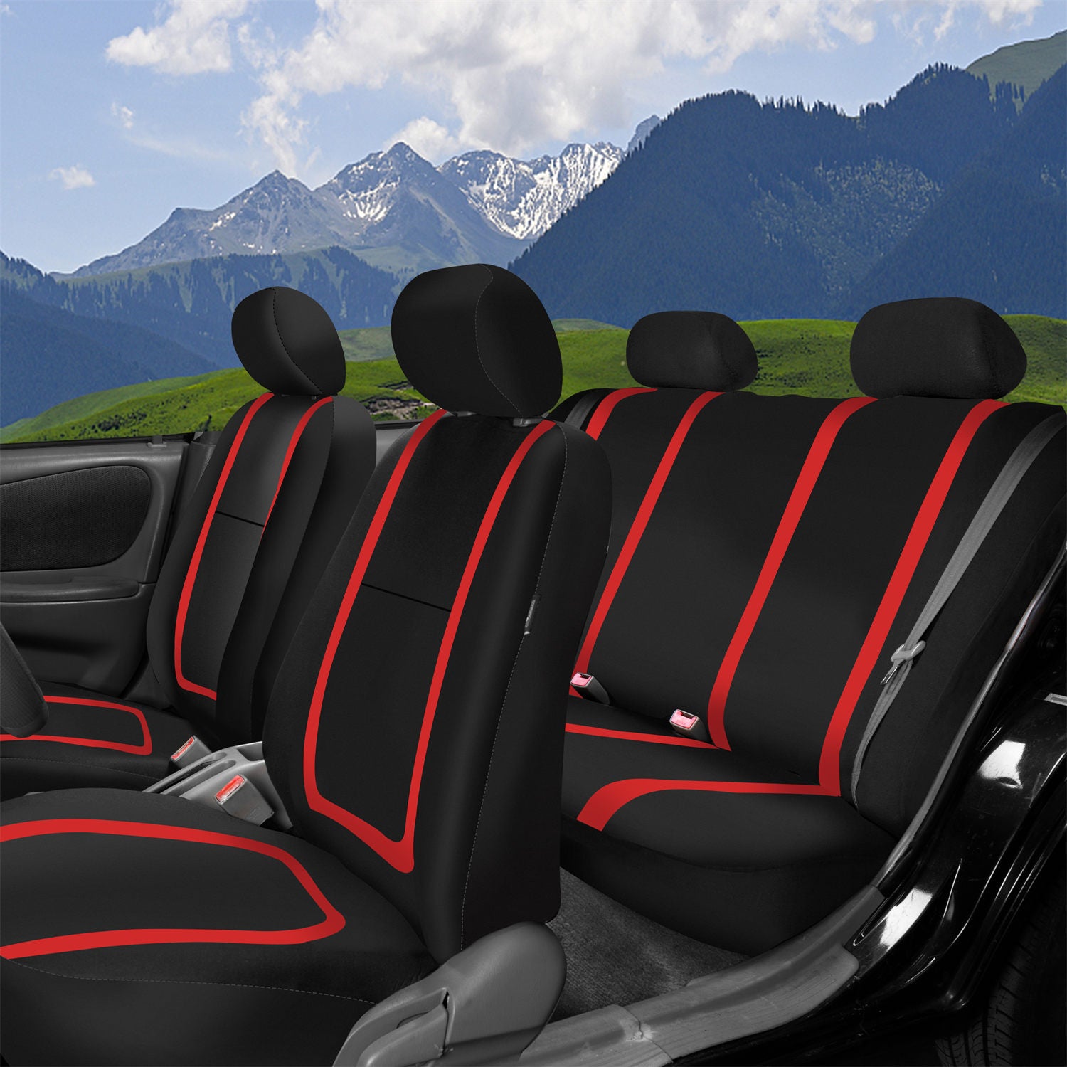 Unique Flat Cloth Seat Covers - Full Set Red