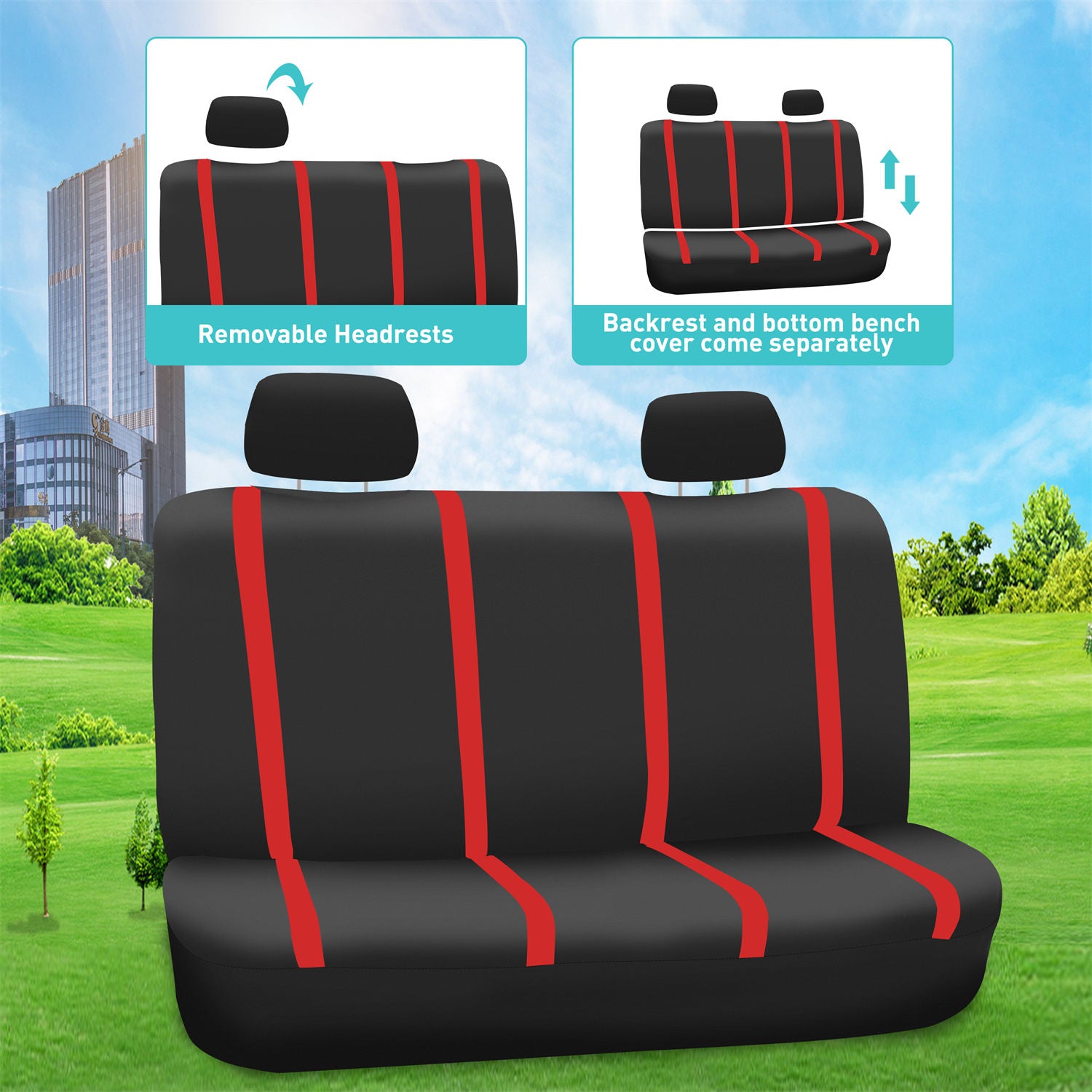 Unique Flat Cloth Seat Covers - Rear Red
