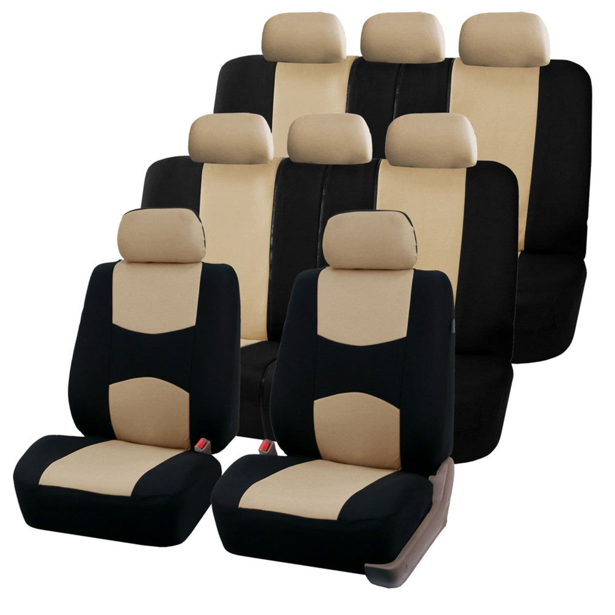 Multifunctional Flat Cloth Car 3 Row Seat Covers Beige