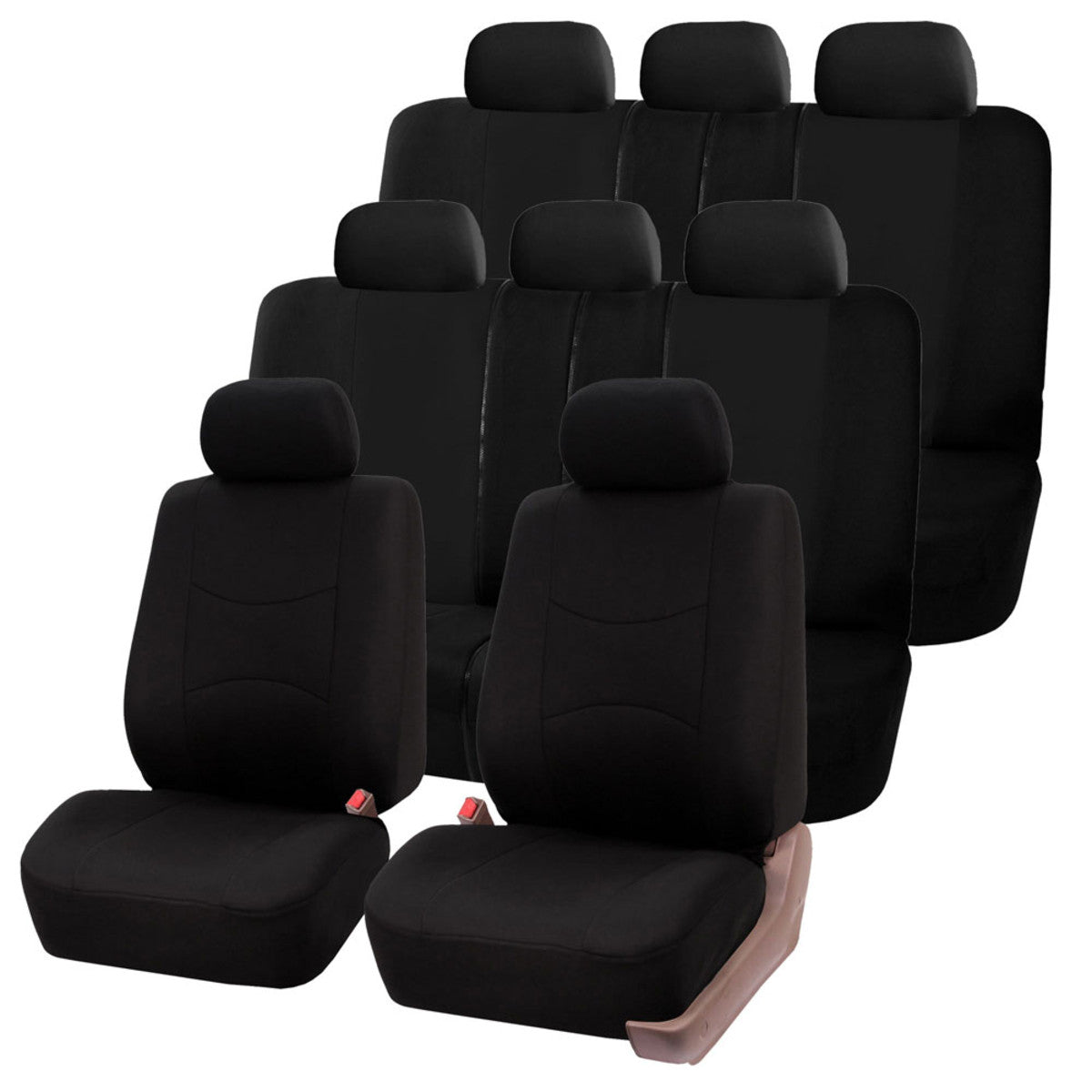 Multifunctional Flat Cloth Car 3 Row Seat Covers Black