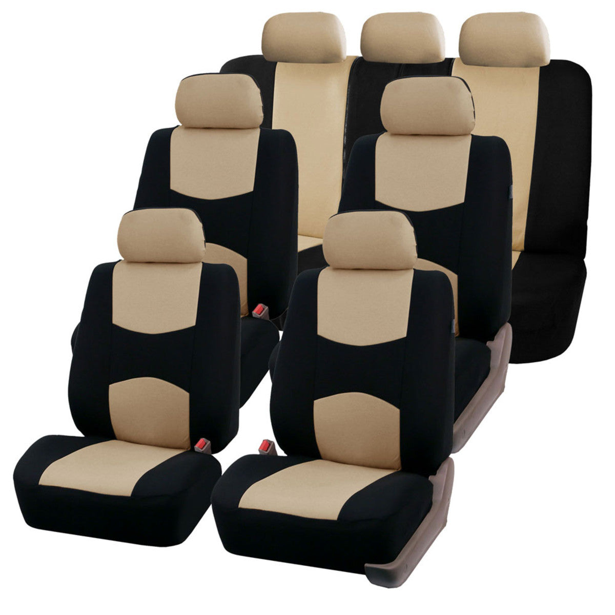 Flat Cloth Multifunctional 3 Row Seat Covers Beige