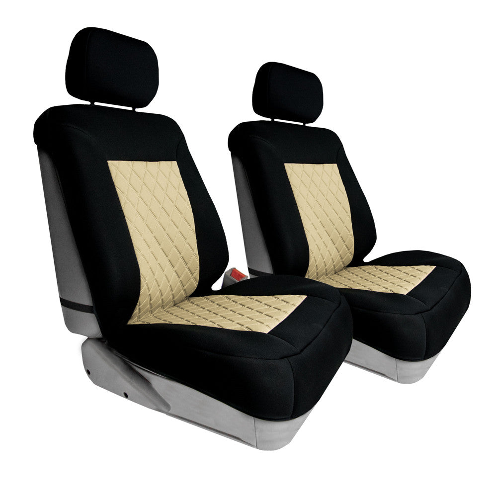 Neosupreme Deluxe Quality Car Seat Cushions - Front Set Beige / Black