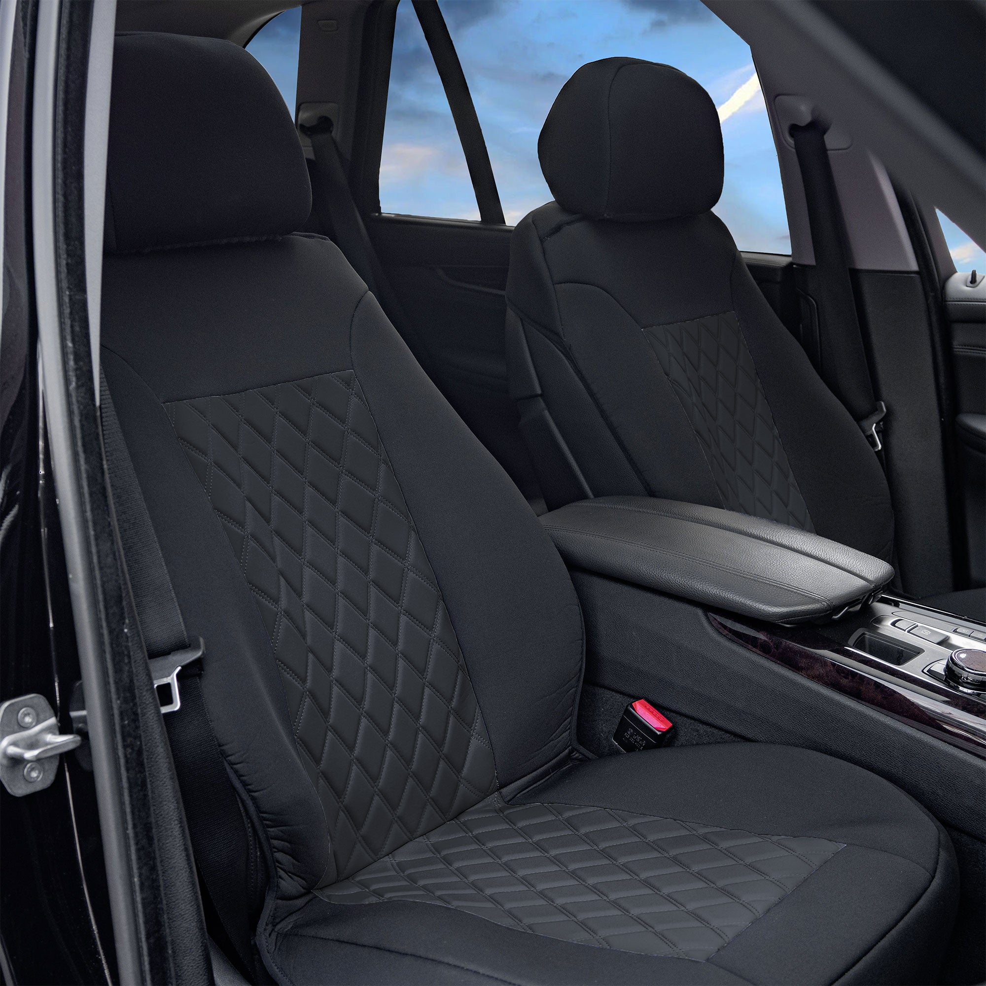 Neosupreme Deluxe Quality Car Seat Cushions - Front Set Black