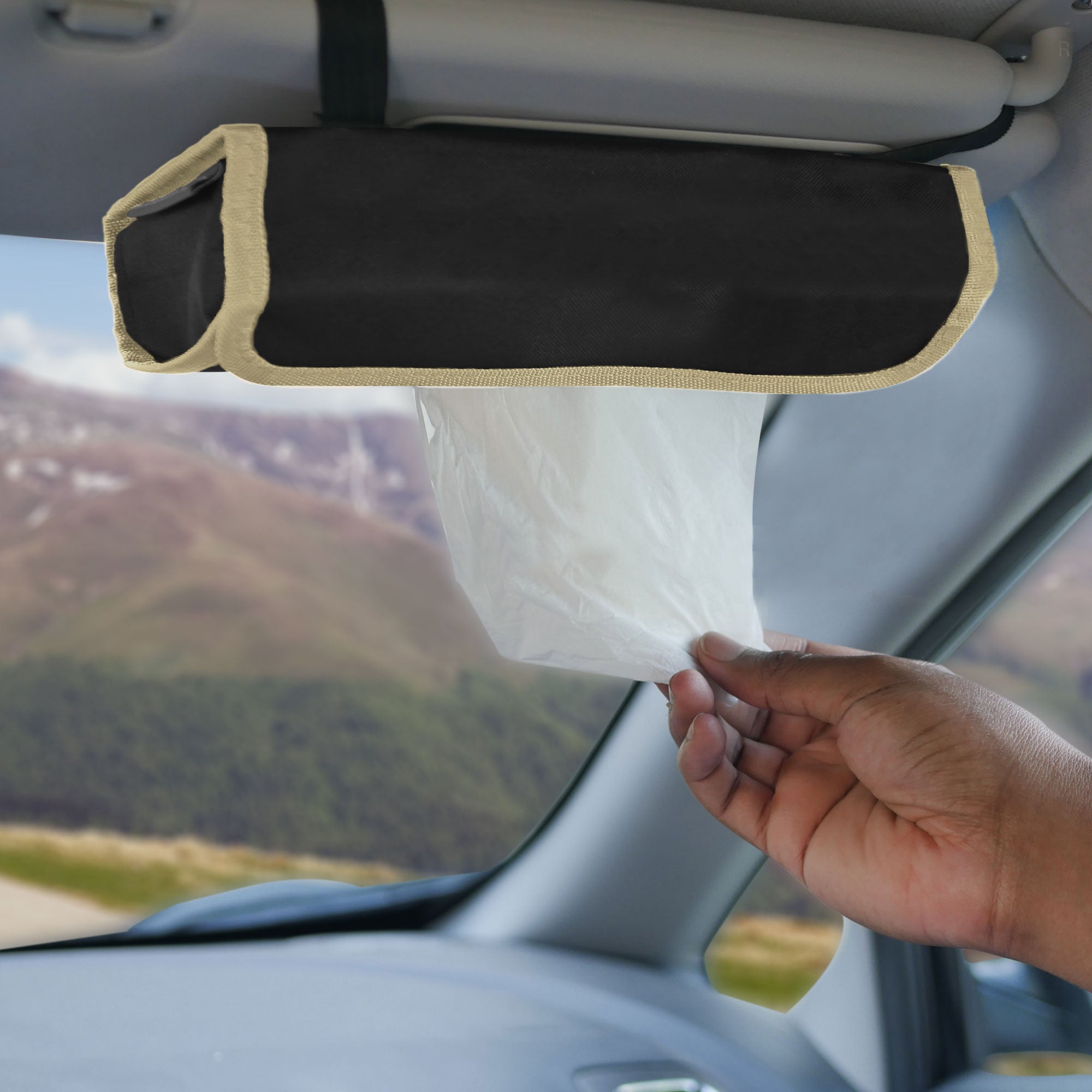 Car Visor Tissue Holder with 2 packs of tissues Beige
