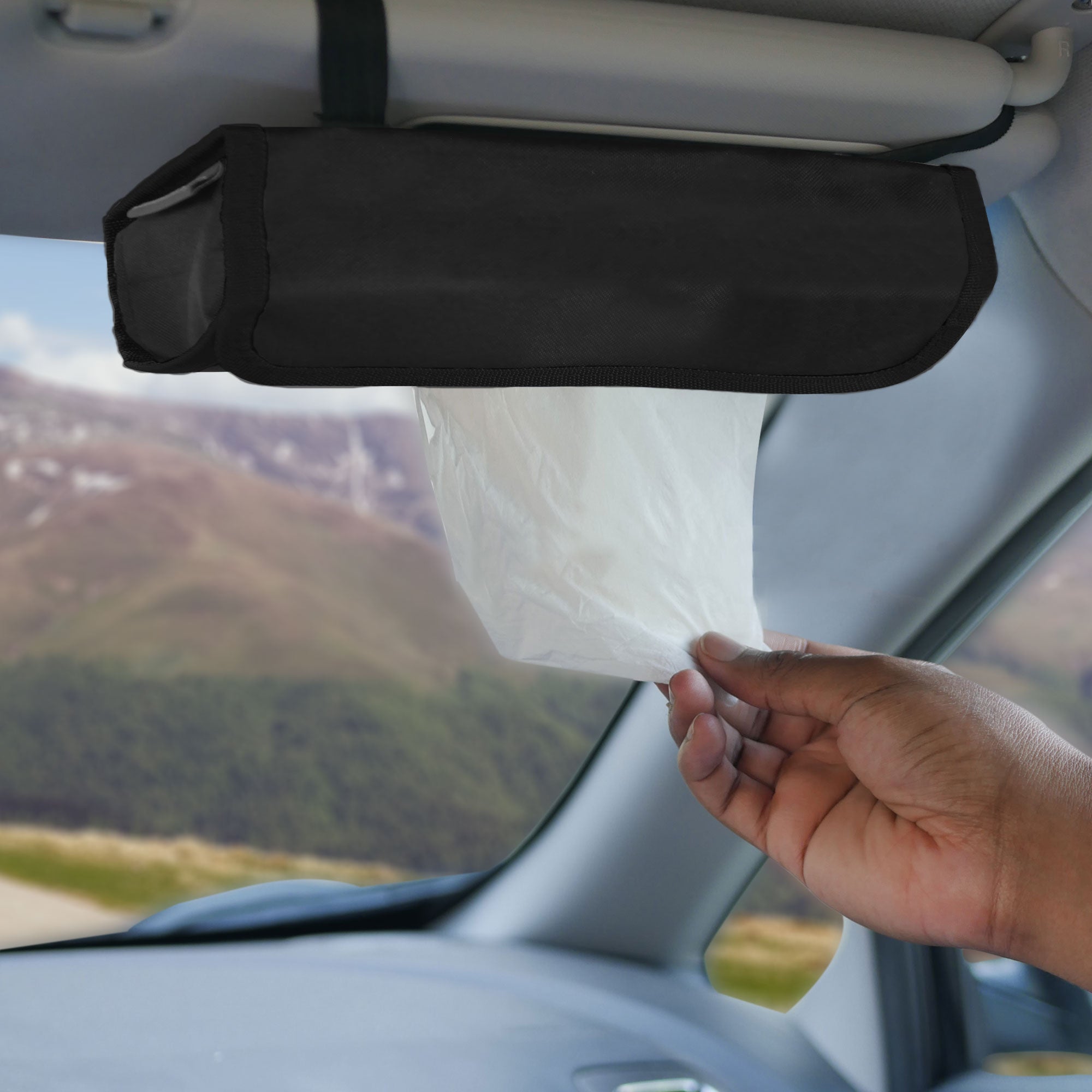 Car Visor Tissue Holder with 2 packs of tissues Black