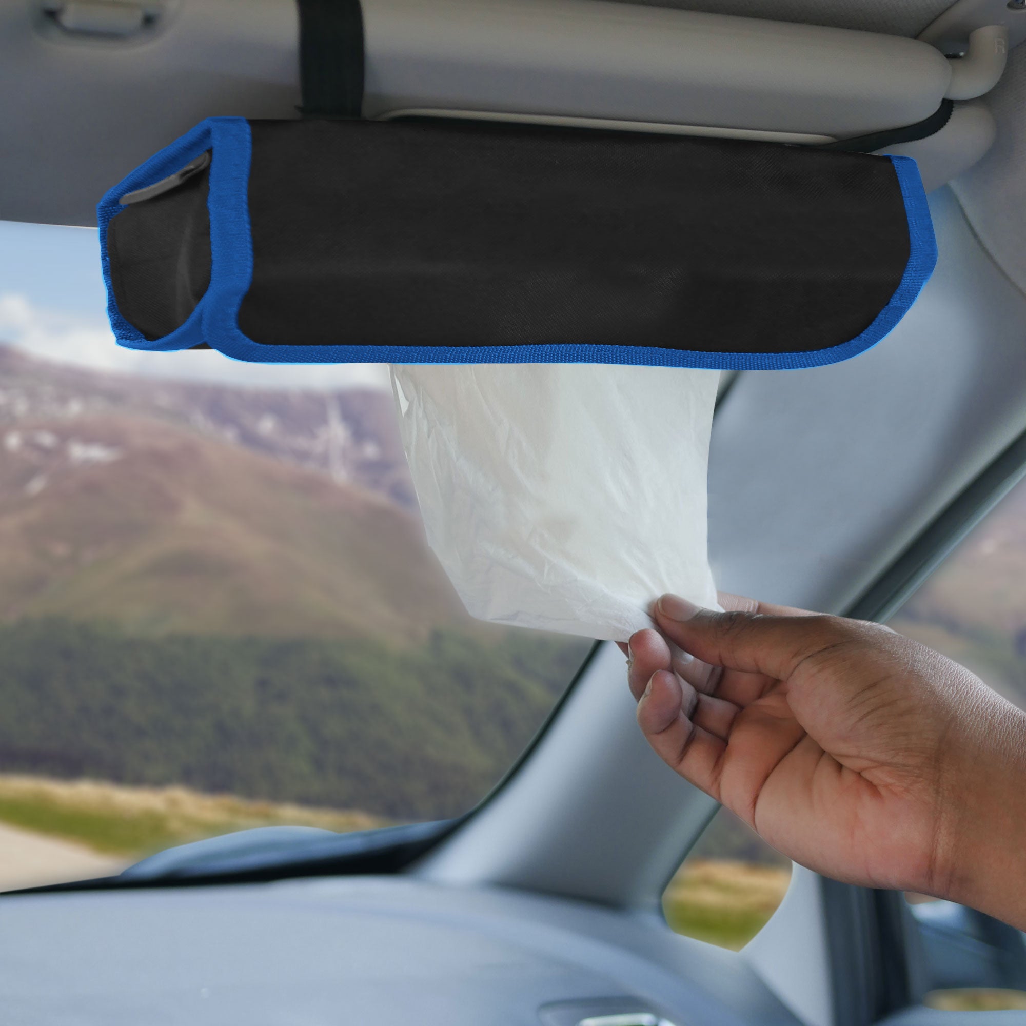 Car Visor Tissue Holder with 2 packs of tissues Blue