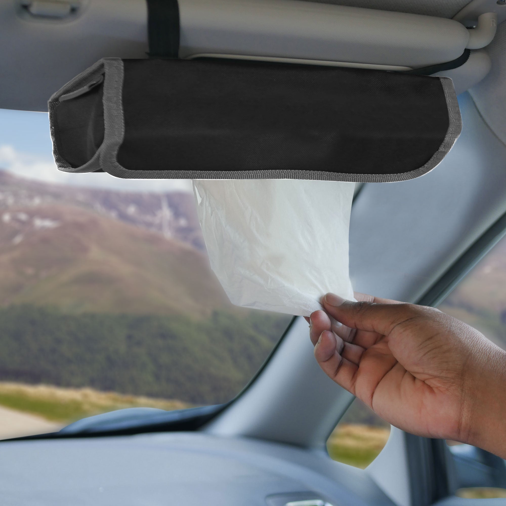 Car Visor Tissue Holder with 2 packs of tissues Gray