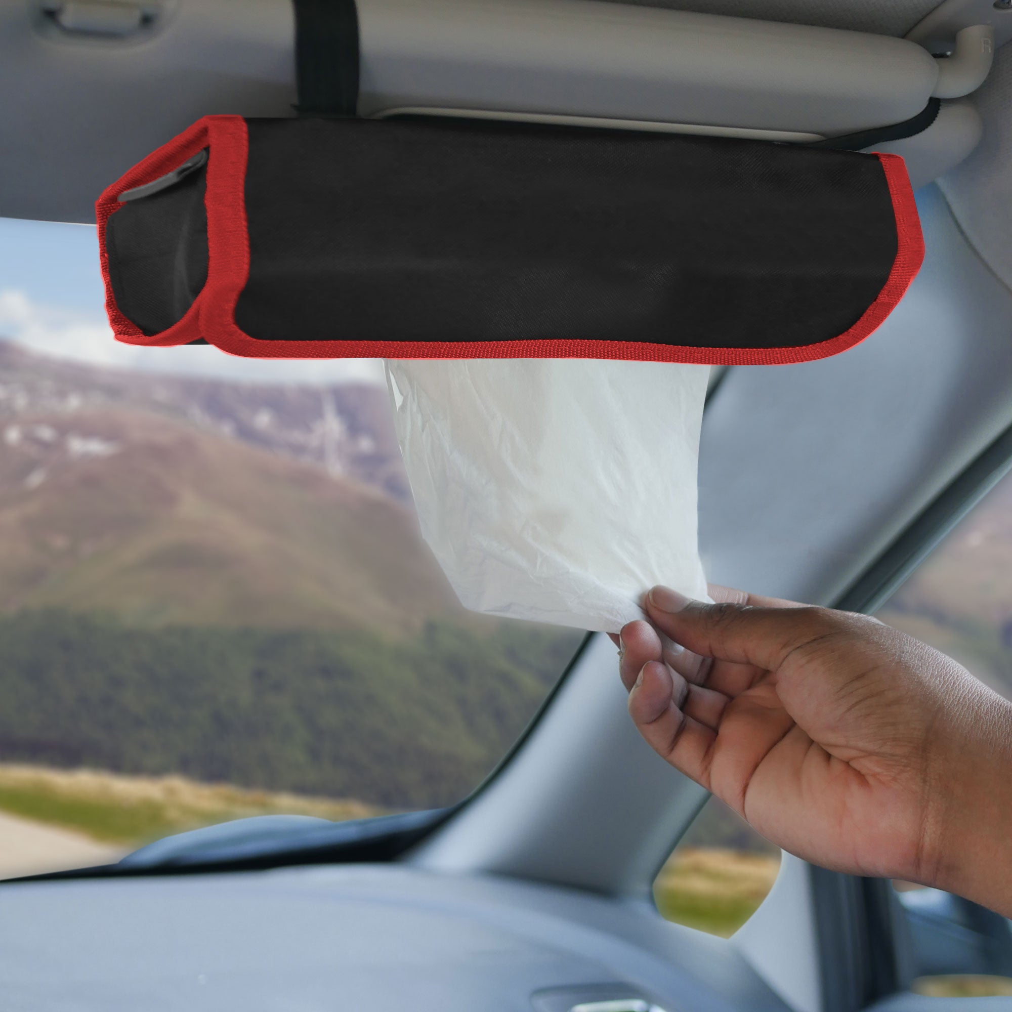 Car Visor Tissue Holder with 2 packs of tissues Red