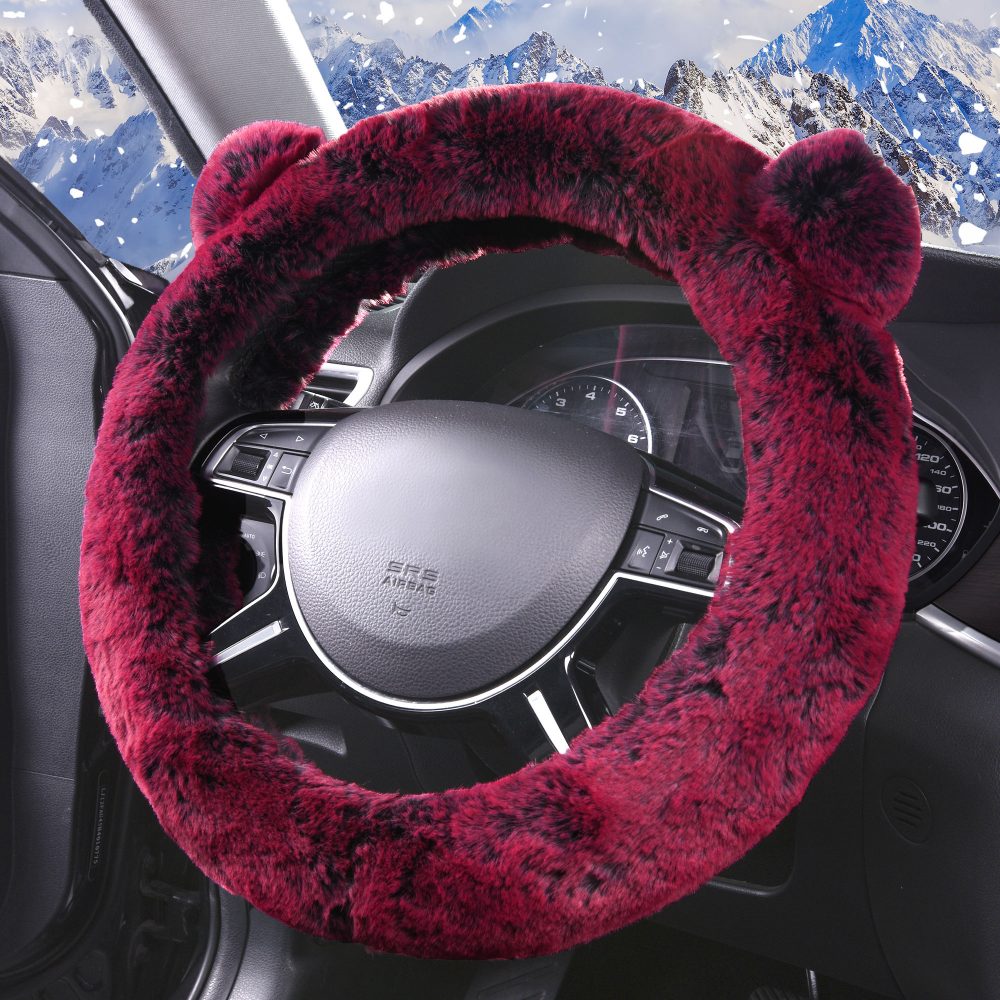 Faux Rabbit Fur Koala Bear Steering Wheel Cover Burgundy