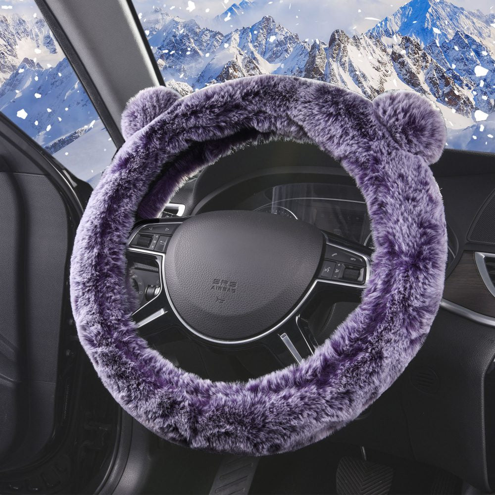 Faux Rabbit Fur Koala Bear Steering Wheel Cover Purple