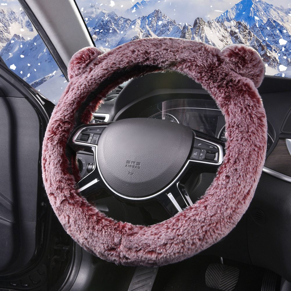 Faux Rabbit Fur Koala Bear Steering Wheel Cover Red