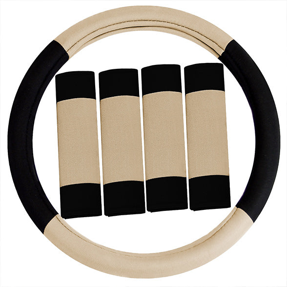 Modernistic Steering Wheel Cover and Seat Belt Pads Beige